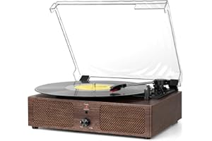 MERSOCO Vintage Wooden Record Player with Bluetooth 3-Speed Belt-Driven Turntable Built-in Speakers, Beginner Friendly Retro Phonograph for Home Decor, for Vinyl Enthusiasts (Walnut Finish)