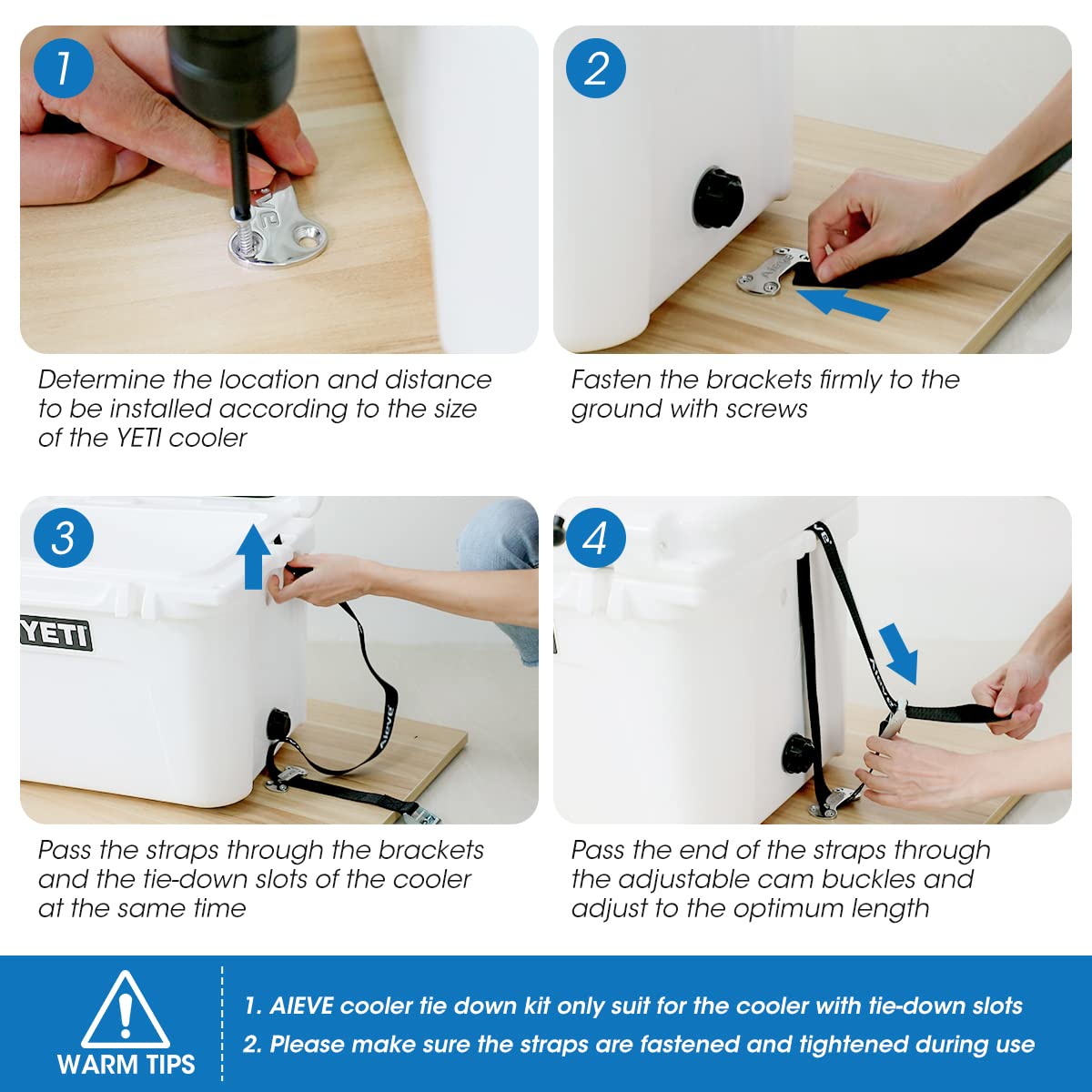 Aieve Cooler Tie Down Straps Kit Ice Chest Lock Bracket Cooler