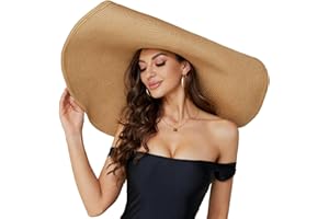 DECHISY Oversized Beach Straw Hat for Women, Fashion Large Wide Brim Visor Hats Handmade Roll Up Floppy Sun Hat for Summer Beach Cap