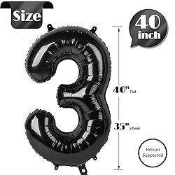 Black Number 3 Balloon 40 Inch, 3 Balloon