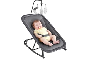 2-in-1 Baby Bouncer & Rocker Chair - 3-Position Reclining Seat, Detachable Toy Bar, Lightweight Aluminum Frame, Machine-Washa