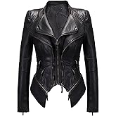 chouyatou Women's Fashion Studded Perfectly Shaping Faux Leather Biker Jacket