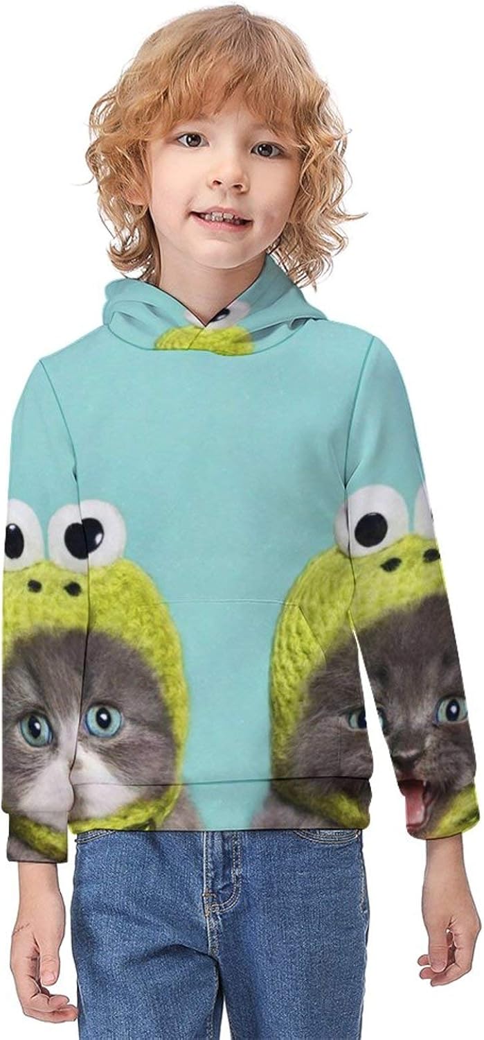 Boys Long Sleeve Pullover Hoodies Adorable Kitten Cat Print Soft