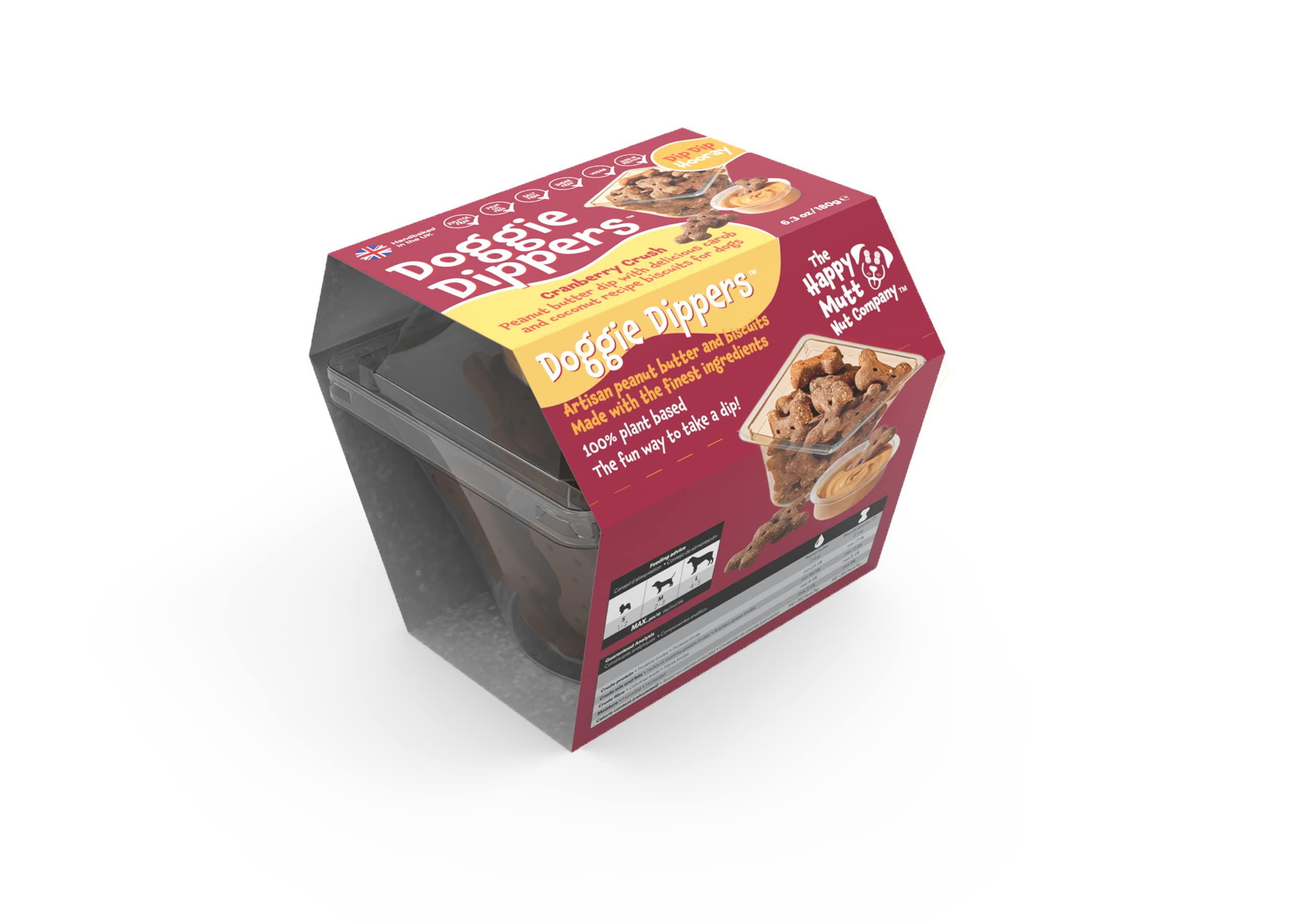Doggie Dippers™ Pot - Cranberry - are a world-first interactive dog treat. Blending gluten and wheat free Carob and Coconut biscuits with our Carob flavoured peanut butter
