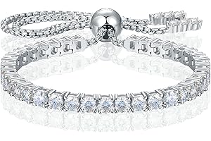 TUHE Moissanite Tennis Bracelet 1.52ct-7.76ct Adjustable Bracelet for Women 18K White Gold Plated S925 Sterling Silver Tennis Bracelet D Color VVS1 Round Cut 2/3/4mm Moissanite Bracelet Gifts for Wife/Mom