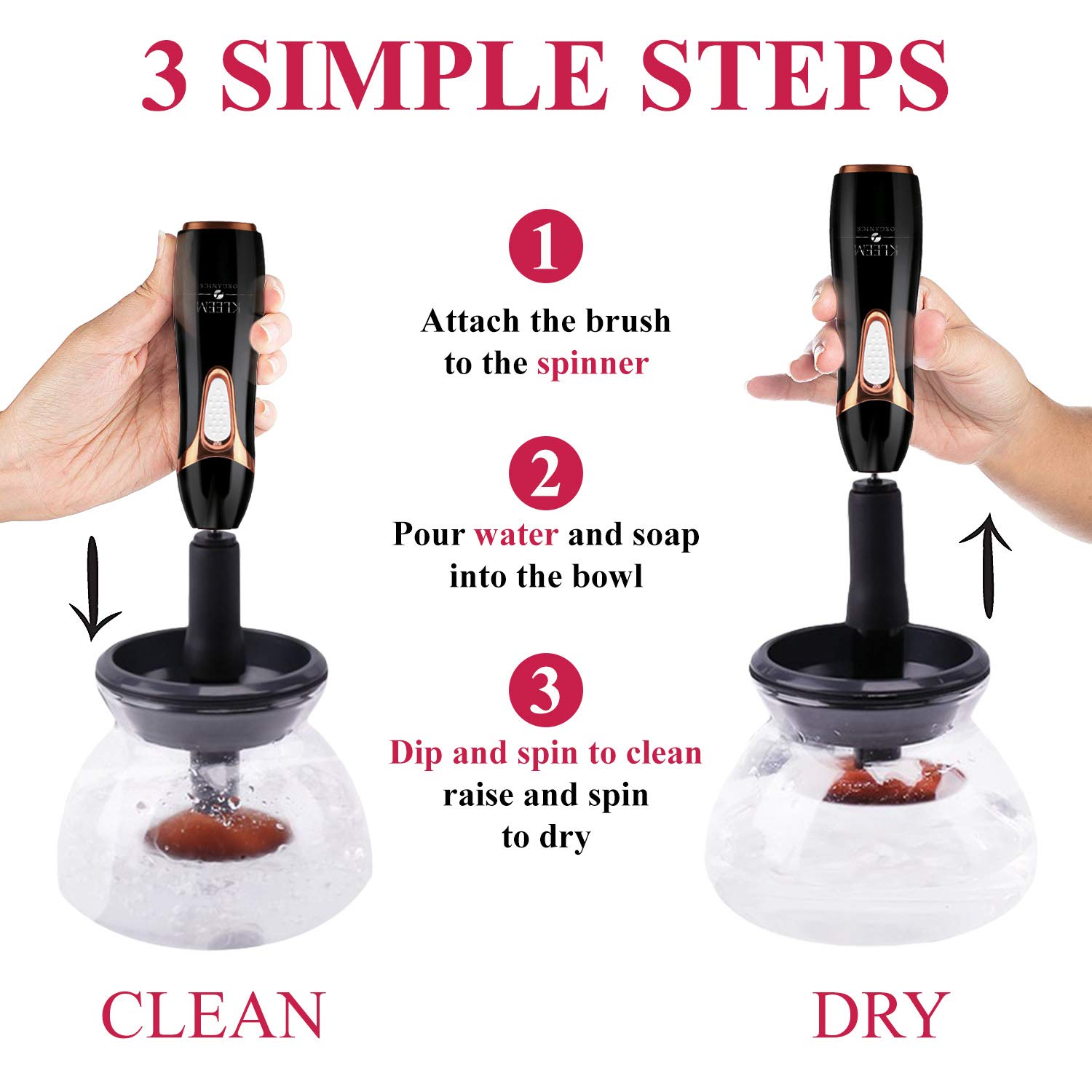 Makeup Brush Cleaner & Dryer Machine for all Size Makeup Brushes from Eyeshadow Brush to Makeup Powder Brush-Professional Makeup Brush Cleaning Tool to Fast Clean & Dry Makeup Brushes in Secs: Beauty