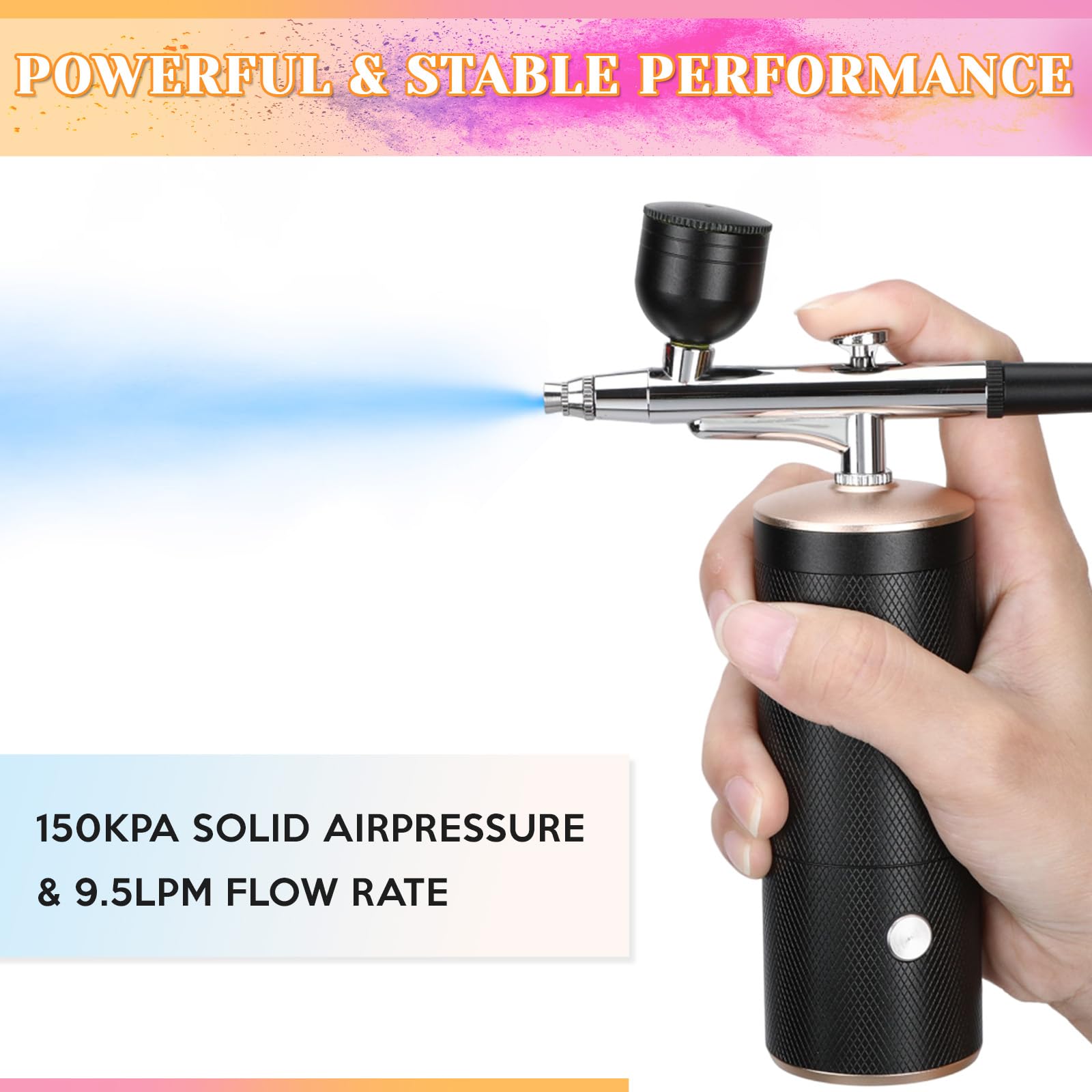 Uthlusty Cordless Airbrush Kit, Airbrush Kit with 0.3mm Tip, Handheld Rechargeable Air Brush with Compressor for Makeup, Nailart, Painting, Cake, Cookie, Model