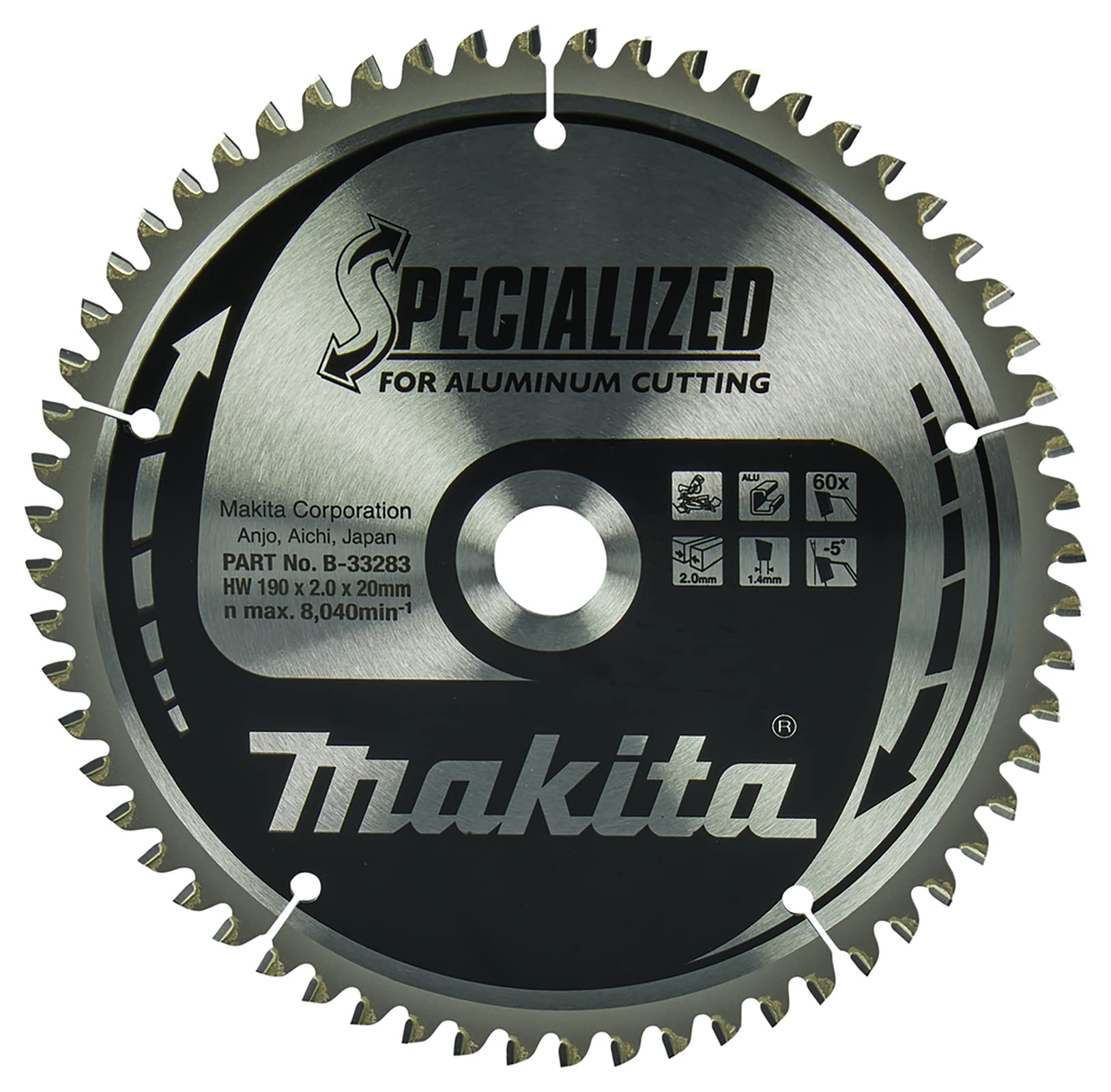 Makita B-33283 Specialized Aluminium Cutting Saw Blade 190x20x60T