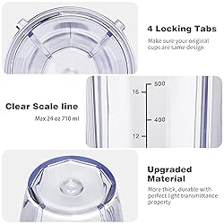 Ninja Blender Cups Replacement 24 oz Cups Kit with