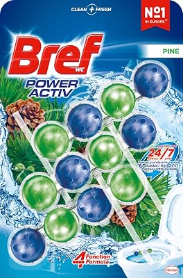 Cesto sanitário bref power activ natura (3 unidades), limpador de banheiro para um banheiro sempre limpo e fresco, limpador de banheiro com fórmula anti-calcário que remove a sujeira