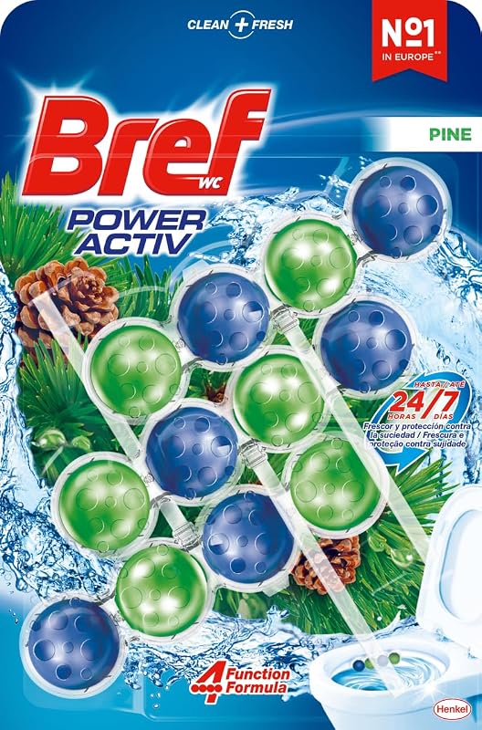 Cesto sanitário bref power activ natura (3 unidades), limpador de banheiro para um banheiro sempre limpo e fresco, limpador de banheiro com fórmula anti-calcário que remove a sujeira