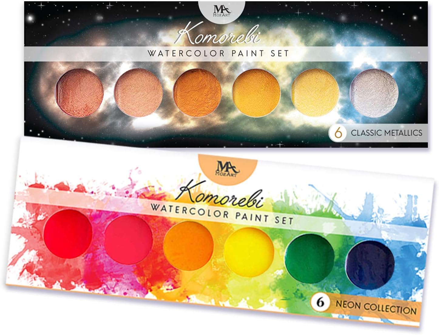 Watercolor Paint Set – Bundle of 2 Different Watercolor Paint Set – Set of 6 Premium Glow Colors – Set of 6 Shimmery Premium Colors – Neon and Metallic colors – Portable and Lightweight