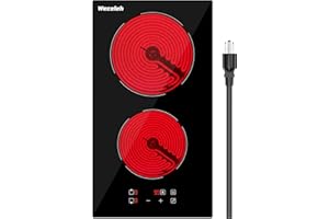 Weceleh Electric Cooktop 2 Burner, 12 Inch Electric Stove Top, Built-in, 110V-120V Plug in, Touch Panel, Electric Burners with 9 Heating Level, Child Lock and Timer, 1800W