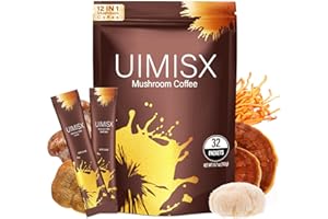 UIMISX Mushroom Coffee With 9 Adaptogenic Mushrooms Blend and Ashwagandha Ksm-66®, Valerian Root, L-Theanine, Better Energy, Focus, Digestion, Sugar-Free, 32 Packets Independent Packaging, Original&Vanilla