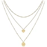Aisansty Dainty Layered Initial Choker Necklaces Handmade 14K Gold Plated Tiny Heart Personalized Letter Disc Pendant Adjustable Chain Layering Gold Necklaces for Women Gift Jewelry