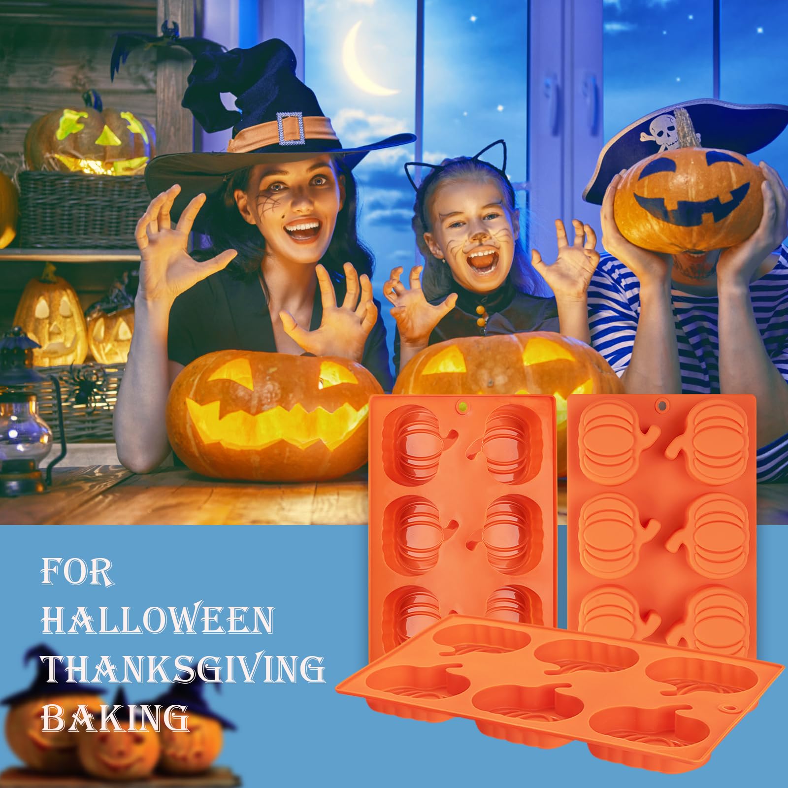 Pumpkin Muffin Mold 3 Pack Pumpkin Cake Pan Silicone Molds, Mini Cake Trays Thanksgiving Halloween Baking Molds Cupcake Pan Hot Chocolate Bomb Mold for Thanksgiving Fall Baking