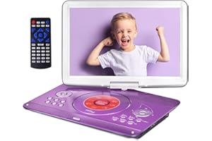 JEKERO 16.9'' Portable DVD Player with 14.1'' Large Swivel HD Screen, Kids DVD Players Portable with 6 Hrs 5000mAH Rechargeable Battery【Upgraded】, Sync TV, Support USB/SD Card, with Car Charge,Purple