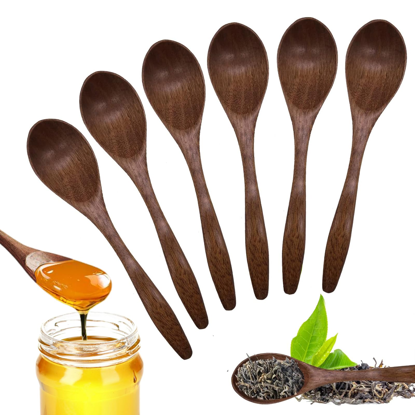 Wooden Spoons 6pcs, Honey Spoon Natural, Small Wooden Spoon Handmade Wooden Teaspoons Coffee Spoon for Kitchen Home Accessories