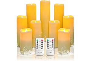YIWER Waterproof Flameless Candles, Outdoor Battery Operated LED Pillars Candles, Electric Fake Candle Set of 9 with Remotes, Halloween, Christmas Decorations