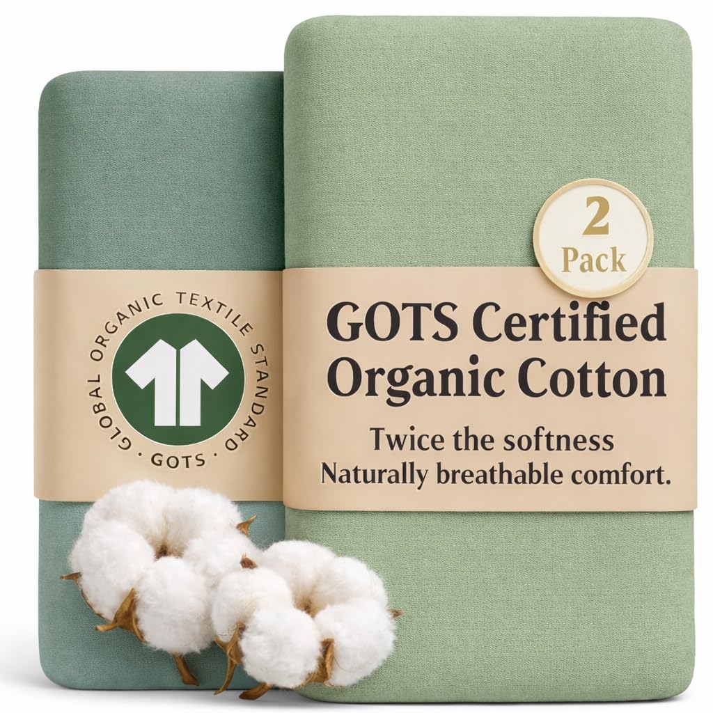 Organic Crib Sheets Compatible With Snuzpod 4 measuring 40 x 75.5 cm. (NOT COMPATIBLE WITH SNUZPOD 3 AND 5) Luxurious GOTS Certified Organic Cotton Fitted Mattress Sheets - Set of 2