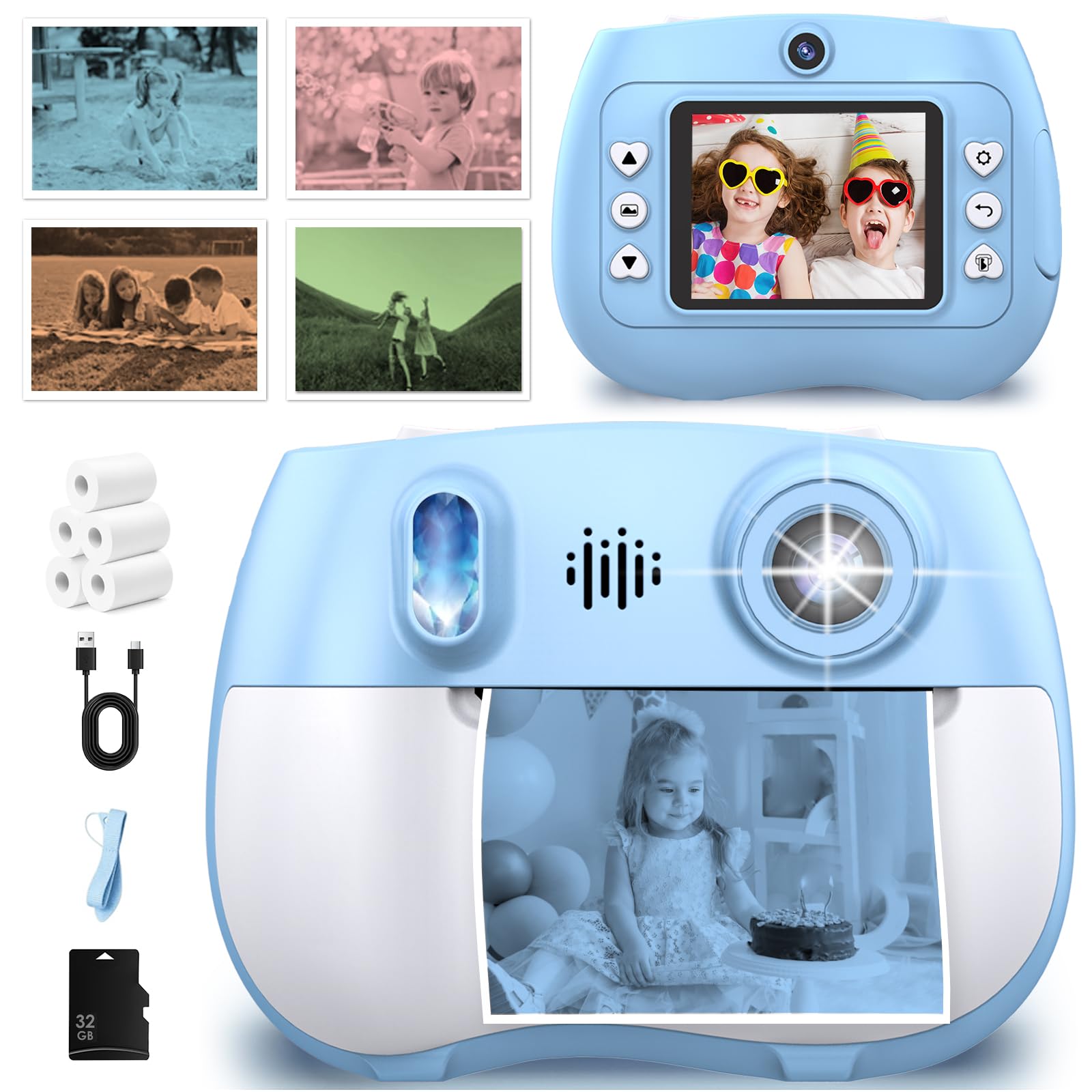 Photo 1 of Kids Camera Instant Print 1080P Front Rear Dual Selfie - Kids Digital Camera with Video Games, 32GB & 5-Color Print Paper/ 250 Photos,Easy to Use & Great Toys Gifts for Boys Girls, Ages 3-12