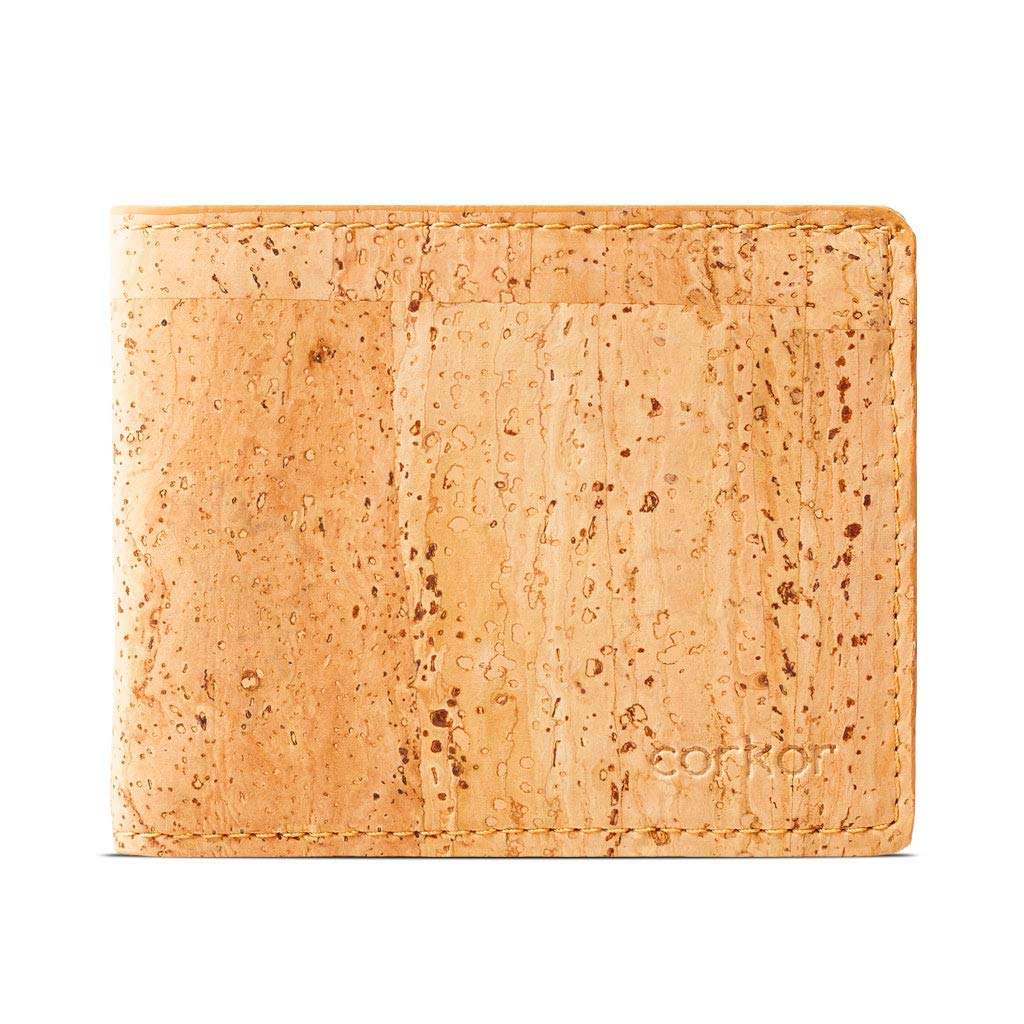 Corkor Cork Bifold Wallet for Men -RFID Blocking - Vegan Leather – Cruelty Free – Eco Friendly - Black, Light Brown, S, Minimalist