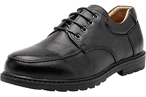 Ahannie Boy's Classical Leather School Uniform Dress Shoes Kids Lace-up Black Loafers Shoe Slip-On(Little Kid/Big Kid)