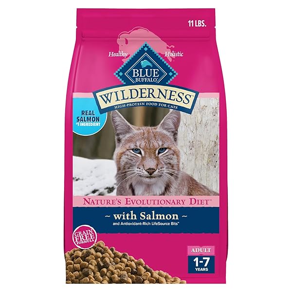BLUE BUFFALO WILDERNESS NATURAL HIGH PROTEIN, GRAIN FREE DRY FOOD FOR ADULT CATS, SALMON, 11-LB BAG