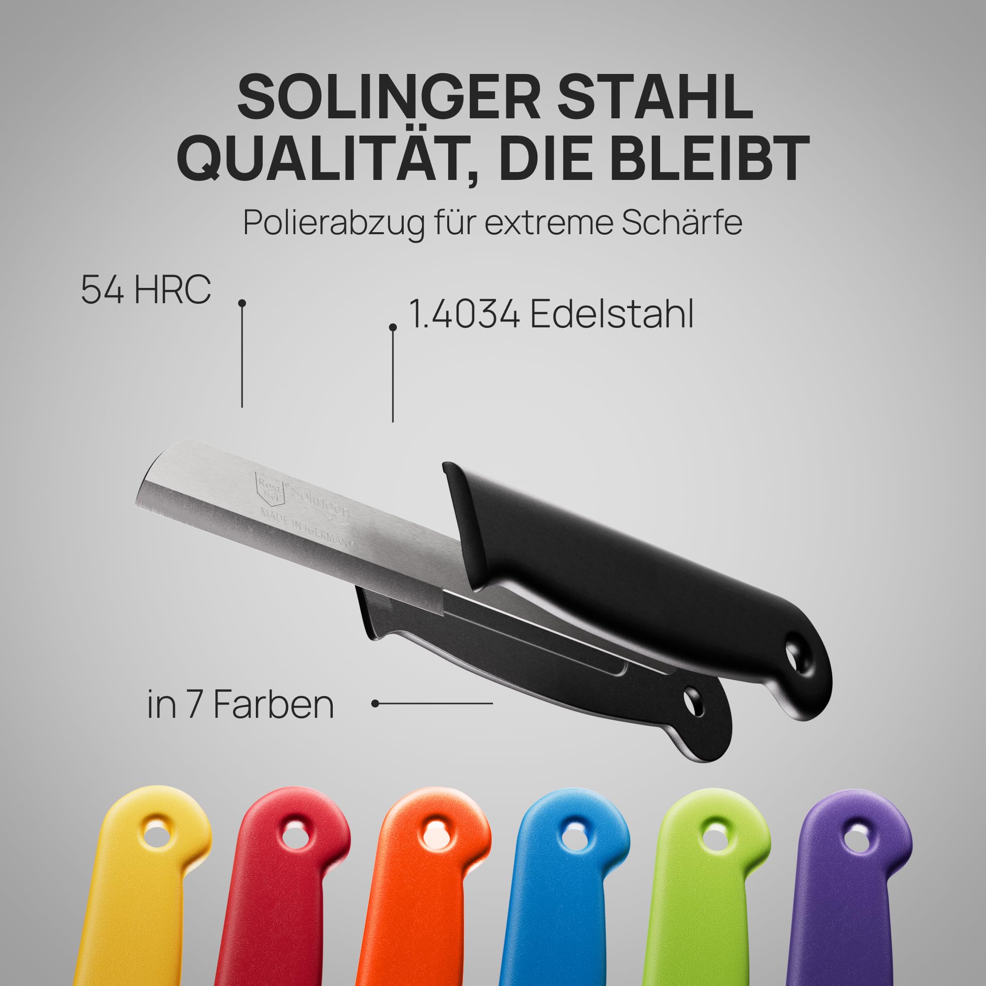 Schwertkrone® Schälmesser 7er Set [MADE IN SOLINGEN - GERMANY] - Gemüsemesser Obstmesser - Küchenmesser klein scharf - Schneidemesser Kartoffelschälmesser - Allzweckmesser (7x bunt - 6cm Klinge) 4