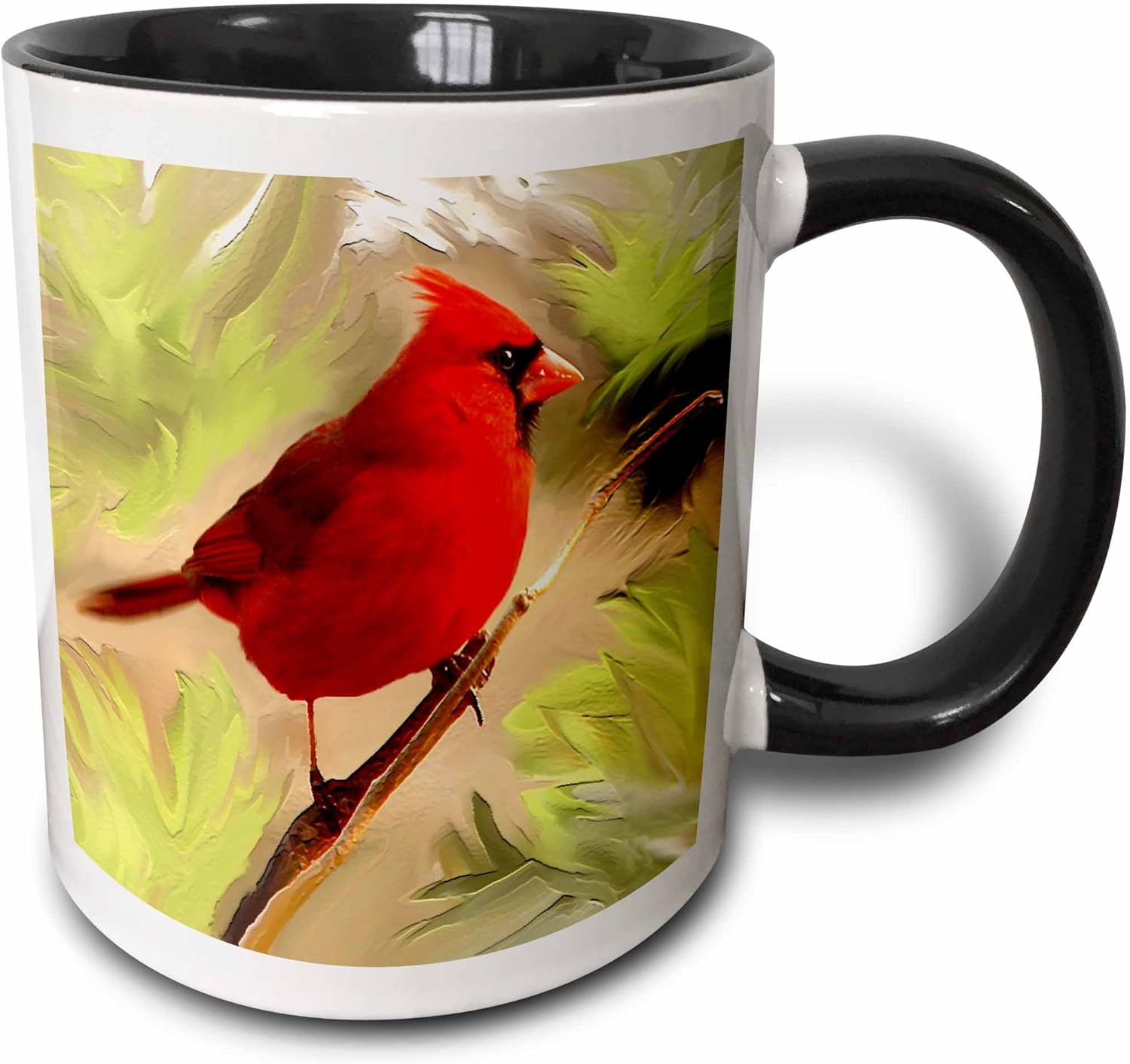 3dRose Red Cardinal - Two Tone Black Mug, 11 oz, Multicolor