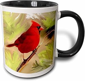 3dRose Red Cardinal - Two Tone Black Mug, 11 oz, Multicolor