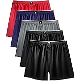 YESWEL Satin Boxers for Men 5 Pack, Silk Feeling Boxer Shorts with Button Fly, Breathable Loose Men's Underwear for Sleep