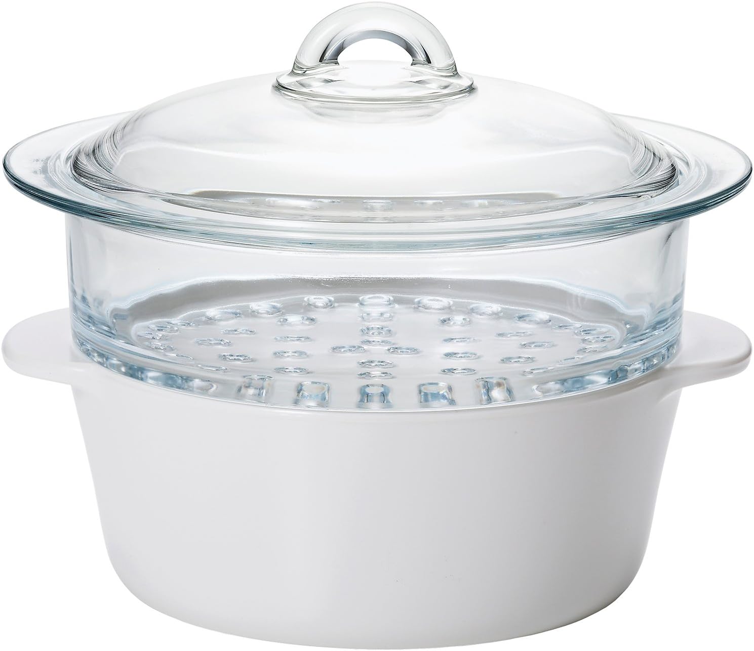 Amazon｜アデリア 鍋 スチーマー 蒸し器 耐熱ガラス こびりつかない ホワイト 20cm セラベイクファイア 2L 直火・電子レンジ