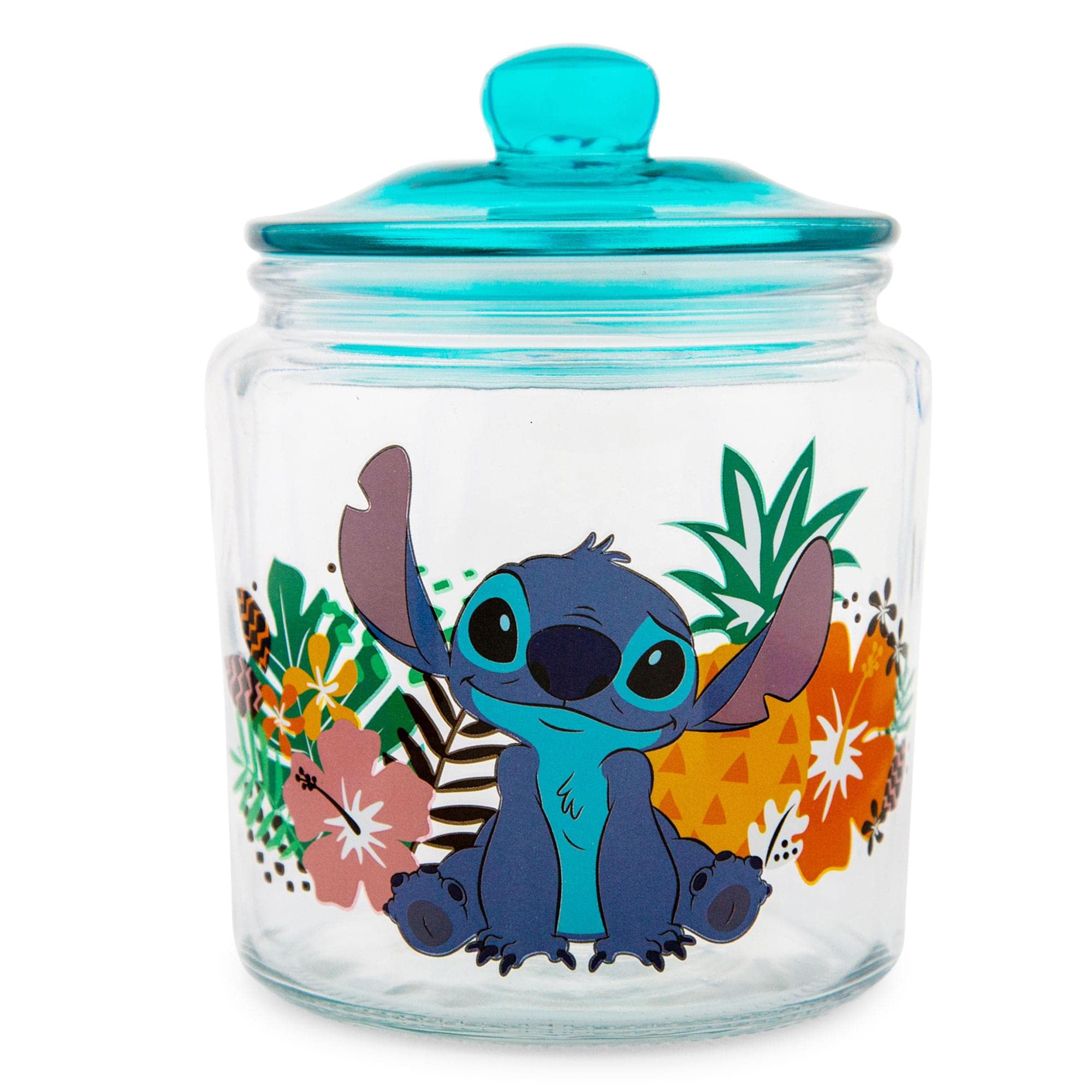 Silver Buffalo Disney Lilo & Stitch Glass Snack Jar Container With Lid | 6 Inches Tall