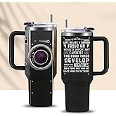 CGMIBAS Photographer Gifts for Women Men Tumbler with Handle Straws 40oz Photography Lovers Camera Lens Coffee Cup Mugs, Cool Photographers Birthday Christmas Gifts