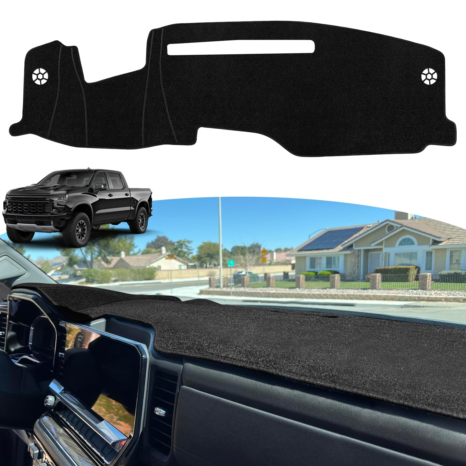 Photo 1 of 2025 Silverado Dash Cover Mat Fit for 2022-2026 Chevy Chevrolet Silverado/GMC Sierra 1500 Dashboard Cover for 2024+ Silverado & Sierra 2500HD 3500HD Sunshield Protector Mat (Only fits 13.4-in Screen)