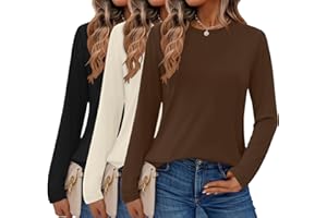 Ekouaer 3 Pack Womens Long Sleeve Shirts Crew Neck Thermal Tops Loose Fit Base Layer Undershirt S-XXL