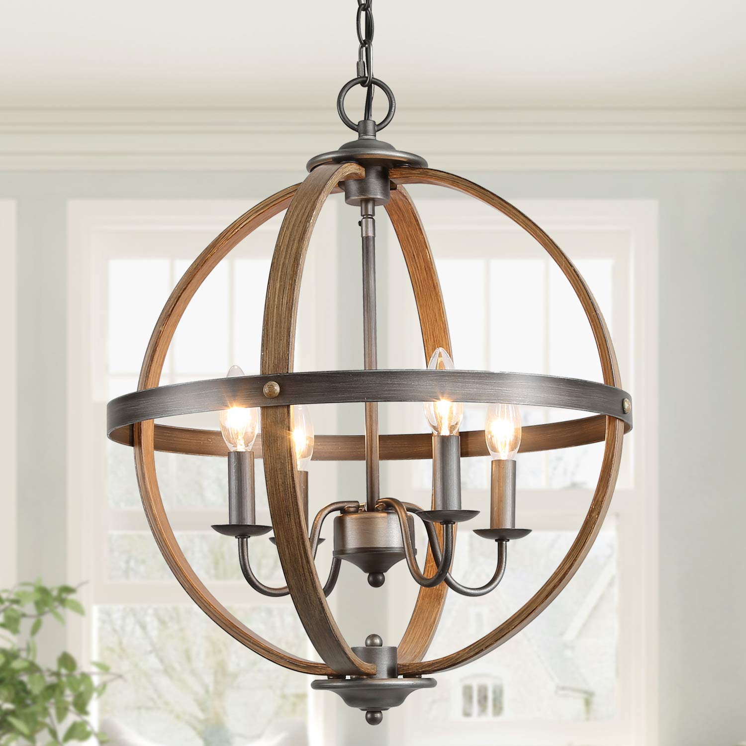Ksana Large Dining Room Lighting Fixtures Hanging 4 Lights Orb Farmhouse Chandeliers For Bedrooms Dining Rooms Entryway Kitchen And Stairway