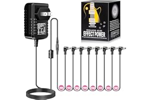 Pigtone Guitar Pedal Power Supply Adapter 9V DC 1A(1000mA) Tip Negative 8 Way Daisy Chain Cables for Effect Pedal