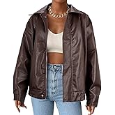 Faux Leather Jacket Women Brown Pleather Bomber Jacket Oversized Leather Blazer Motorcycle Jacket Biker Jacket Winter Coat Coffee M
