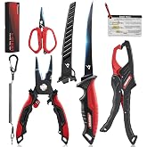 Piscifun 2pcs and 6pcs Fishing Tool Kit, Pliers and Fish Gripper | Stainless steel and aluminum tools, corrosion resistant, saltwater freshwater use, cutting and fish handling