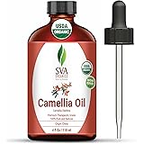 SVA ORGANICS Camellia Oil Organic USDA 4 Oz Pure Natural Cold Pressed Carrier Oil for Skin Care, Hair, Face Cleanser, Shampoo