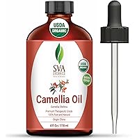 SVA ORGANICS Camellia Oil Organic USDA 4 Oz Pure Natural Cold Pressed Carrier Oil for Skin Care, Hair, Face Cleanser, Shampoo