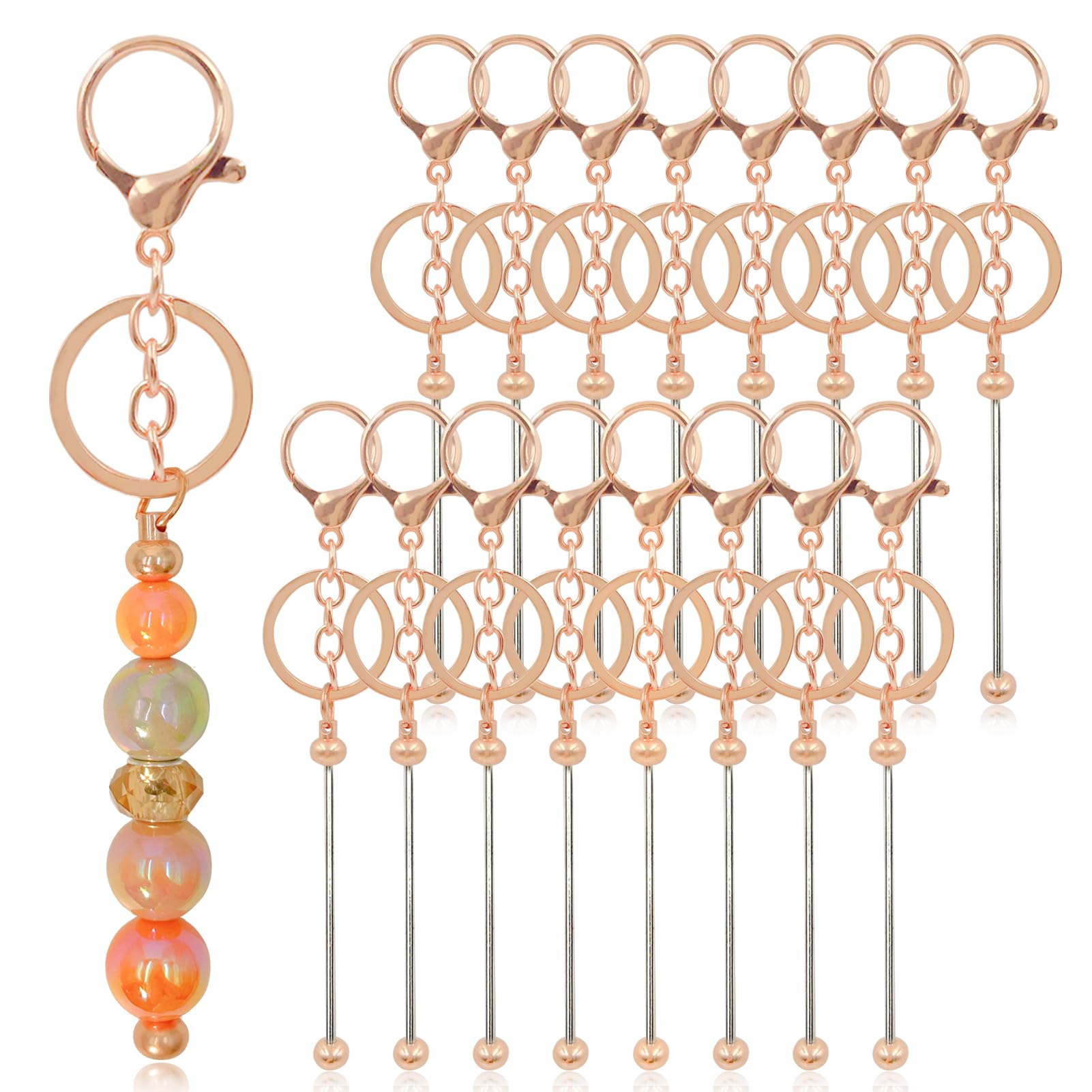 Photo 1 of 28 Pcs Beadable Keychain Bars - Keychain Making Kit Bulk - Metal Beaded Keychains for Crafting - Diy Key Chain Supplies - Blank Keychains Bars for Beads - Beadable Items (Rose Gold)