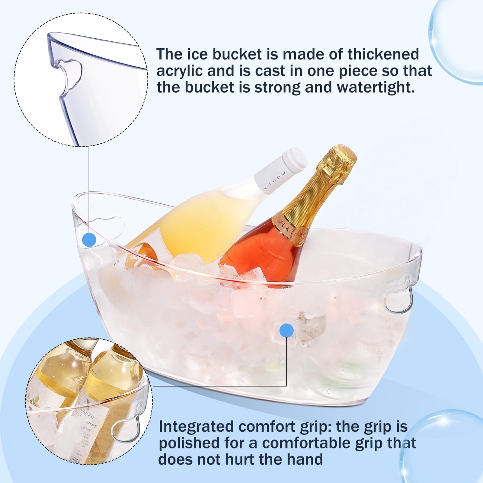 Ice Bucket 2 PCS, Thickened Ice Buckets for Parties, Mimosa Bar Supplies Beverage Tub for Champagne Beer Sparkling Wine Cocktails（5.5L) 16.5 * 7.3 * 6.8inch