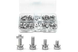 NUFIWRA 56Pcs Stainless Steel Motorcycle Battery Terminal Nuts and Bolt Kit, M6 x 10mm 12mm 16mm 20mm Bolt Square Nut Kit Stainless Steel Motorcycle Battery Screw and Nut, Ideal for ATV and Scooter Battery