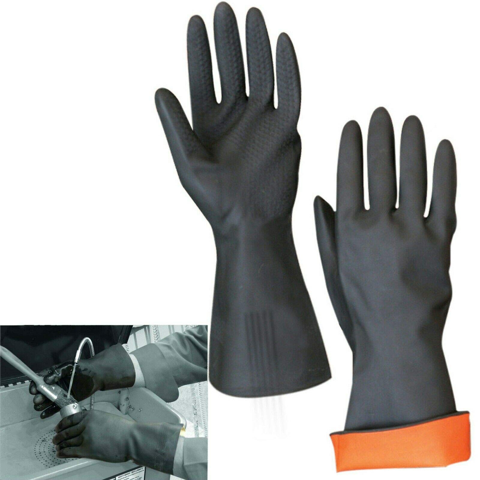 Heavy Duty Rubber Gloves with Extra Palm Grip 1 Pair Black Large Size