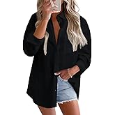 Astylish Women 2026 Loose Fit Tops Cotton Linen Button Down Shirts Collared Roll Up Long Sleeve V Neck Blouses