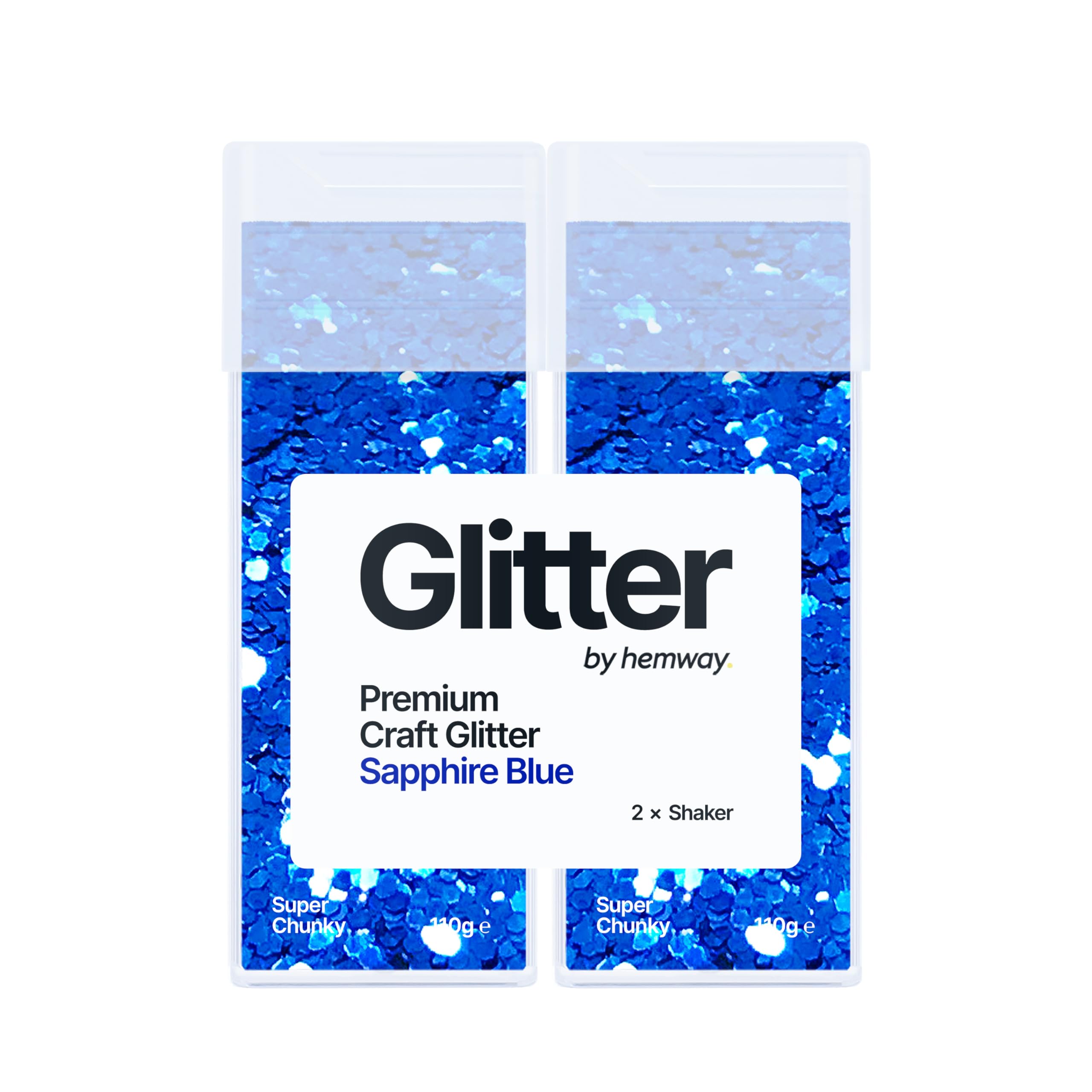 Hemway Glitter Shaker Sapphire Blue 110g x2 Pack Super Chunky, Craft Glitter Shakers for Resin & Epoxy Crafts, Christmas Art Supplies, Nail, Body, Face, Eye, Festival, Crafting, Slime, Sparkle