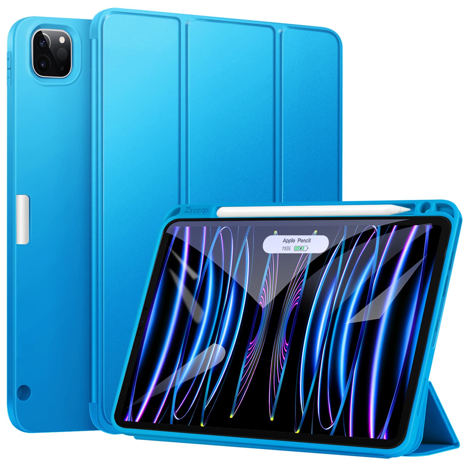 ZtotopCases for New iPad Pro 11 2021 Case with Pencil Holder, Lightweight Slim Protective, Soft TPU Back Cover with Auto Wake /Sleep, Tri-fold Stand,for 2021 iPad Pro 11 Inch 3rd Generation, Blue